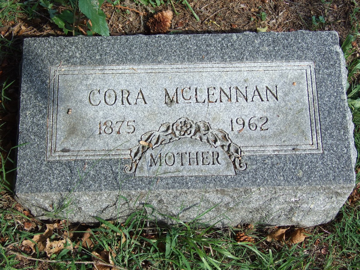 Photo of headstones/Cora McLennan 1875-1962 hdstn Toulon cem Illinois